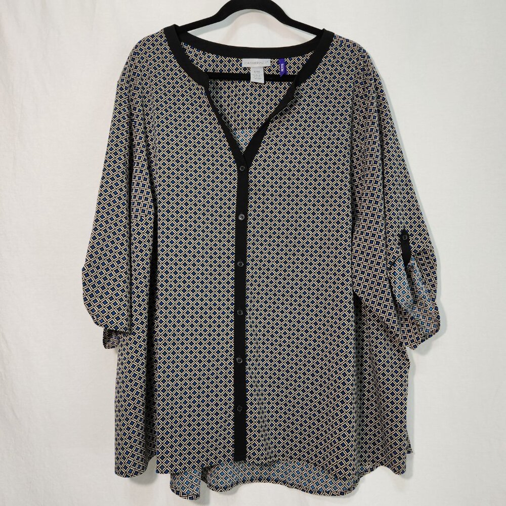 Catherines Multicolor Geometric Full Button Down … - image 1